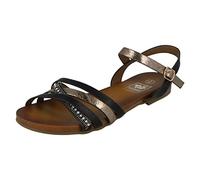 Down To Earth Ladies Flat X Strap Beaded Vamp Sandals - Black Synthetic - UK Size 4 - EU Size 37 - US Size 6