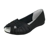 Down To Earth Ladies Peep Toe Casual Shoes F00328 - Black Leather - UK Size 4 - EU Size 37 - US Size 6