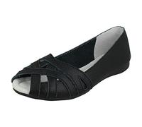 Down To Earth Ladies Peep Toe Casual Shoes F00328 - Black Leather - UK Size 8 - EU Size 41 - US Size 10