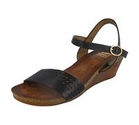 Down To Earth Ladies Wedged Summer Sandals - Black Synthetic - UK Size 6 - EU Size 39 - US Size 8