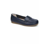 Down To Earth Women's Classic Penny Loafers with Stitched Apron Detail in Dark Blue | Size: 6 Down To Earth Dark Blue 6