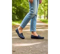 Down To Earth Women's Classic Penny Loafers with Stitched Apron Detail in Dark Blue | Size: 7 Down To Earth Dark Blue 7