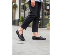 Down To Earth Women's Classic Penny Loafers with Stitched Apron Detail in Jet Black | Size: 4 Down To Earth Jet Black 4