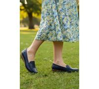 Down To Earth Women's Classic Wedge Loafer with Slip On Comfort Design in Dark Blue | Size: 4 Down To Earth Dark Blue 4