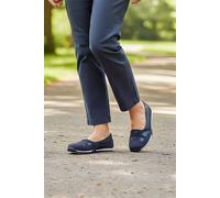 Down To Earth Women's Leather Elastic Strap Comfort Ballerina Shoes in Navy | Size: 5 Down To Earth Navy 5