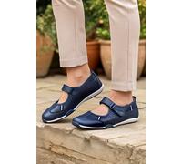 Down To Earth Women's Leather Touch Fastening Perforated Comfort Shoe in Navy | Size: 4 Down To Earth Navy 4