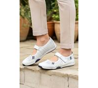 Down To Earth Women's Leather Touch Fastening Perforated Comfort Shoe in White | Size: 5 Down To Earth White 5