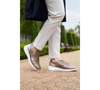 Down To Earth Women's Leather Comfort Trainer with Side Zip & Perforated Detailing in Bronze | Size: 8 Down To Earth Bronze 8
