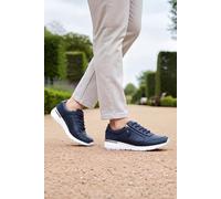 Down To Earth Women's Leather Comfort Trainer with Side Zip & Perforated Detailing in Navy | Size: 8 Down To Earth Navy 8