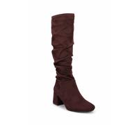 Down To Earth Women's Mid Block Heel High Leg Rouched Boot with Inside Zip in Burgundy | Size: 3 Down To Earth Burgundy 3