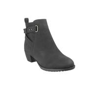 Down To Earth Women's Wide Fit Low Block Heel Ankle Boots with Buckle Detail in Black | Size: 6 Down To Earth Black 6