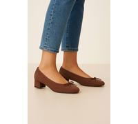 Down To Earth Women's Wide Fit Low Block Heel Court Shoes with Bow Detail in Brown | Size: 4 Down To Earth Brown 4