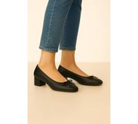 Down To Earth Women's Wide Fit Low Block Heel Court Shoes with Bow Detail in True Black | Size: 9 Down To Earth True Black 9