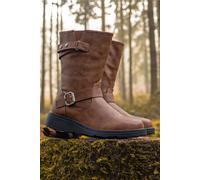 Down To Earth Women's Wide Fit Mid Calf Buckle Detail Biker Boots in Tan | Size: 4 Down To Earth Tan 4