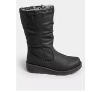Spot On Ladies Fur Lined Zip Up Wide Fit Wedge Heel Mid Calf Boots F4466 - Black Synthetic - UK Size 6 - EU Size 39 - US Size 8