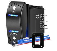 Down Up Polarity Reverse Switch DPDT 20A 7PIN Momentary Rocker Switch ON Off ON Switch 12V 24V Toggle Switch Jumper Wires for Control Motor for Hoist, Crane, Linear Actuator