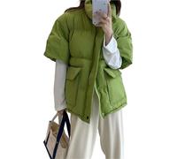 Down Vest Cotton Padded Puffer Vest Half Sleeve Down Winter Jacket Women Short Sleeve Vest Popular Coat(Green,M)