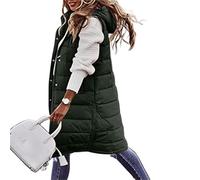 Down Vest Long with Hood Outdoor Vest Down Women's Jacket Quilted Coat Sleeveless Jacket Winter Light Weight Sweaters(Green,2XL)