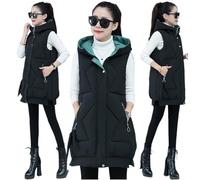 Down Vest Women's Winter Sleeveless Cotton Padded Hooded Vest Long Vest Warm Down Cotton Coat Lady Outwear Female Oversize Vest(Black and Green,M)