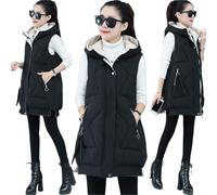Down Vest Women's Winter Sleeveless Cotton Padded Hooded Vest Long Vest Warm Down Cotton Coat Lady Outwear Female Oversize Vest(Black Spell Rice,XXL)