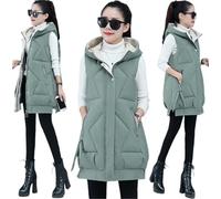 Down Vest Women's Winter Sleeveless Cotton Padded Hooded Vest Long Vest Warm Down Cotton Coat Lady Outwear Female Oversize Vest(Green-A,L)