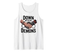 Down with My Demons Deal Handshake Aesthetic Humour Goth Tank Top