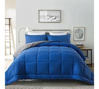DOWNCOOL 3 Pieces All Season Duvet Cover Set,1 Synthetic Comforter,2 Pillow Shams,Queen Size 88"x90",Blue/Grey