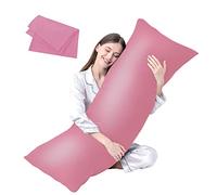 DOWNCOOL Luxury Full Body Pillow Insert with Fiber Cover - Ultra Soft Body Pillow for Sleeping - Breathable Long Bed Pillow Insert, 20"x54"(Pink, with Cover)