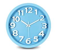 DOWNER Modern Round Wall Clock,3D Numbers Wall Clock 14 Inch Non-Ticking Silent Round Wall Clock Modern Simple Style Decor Clock for Home Office School Kitchen Bedroom,Red (Color : Red) (Color : Blu)