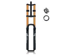 Downhill Mountain Bike Suspension Fork 26/27.5/29 Inch 1-1/8 Straight MTB Air Fork 180mm Travel Double Shoulder Front Fork 15mm Thru Axle/QR 9mm Disc Brake Front Forks Manual Lockout(27.5Gold QR)