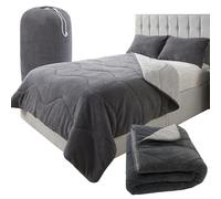 Downland Huggleland Cosy Teddy Fleece Reversible Coverless Duvet & Pillowcase Set - 10.5 Tog Soft Bedding Set, Lightweight All-Season Quilt with Pillowcase, Machine Washable (Double, Charcoal & Grey)