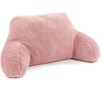 Downland Huggleland Reading Pillow with Arms - Soft Teddy Fleece Cuddle Cushion for Adults, Backrest Support Pillow for Bed, Chair & Armchair Reading Cushion (Pink) - 45H x 39D x 59W cm