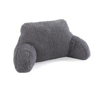 Downland Huggleland Reading Pillow with Arms - Soft Teddy Fleece Cuddle Cushion for Adults, Backrest Support Pillow for Bed, Chair & Armchair Reading Cushion (Charcoal) - 45H x 39D x 59W cm