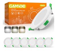Downlights for Ceiling,GAMVOE Recessed Ceiling Light 5W 3CCT+Dimmable LED Spot Light 2700K/4000K/6000K Adjustable IP44 Ultra Slim Bathroom Spotlight Cut Diameter 66-87mm for Kitchen,Living Room(6Pack)