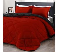 downluxe California King Comforter Set Bedding, Lightweight Solid Down Alternative Reversible, 3-Piece Cal King Comforter Set with 2 Reversible Pillow Shams (Red/Black)