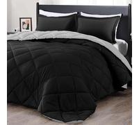 Downluxe King Size Comforter Set - Black and Grey 3-Piece Set - 1 Comforter (104"x92") and 2 Pillow Shams (20"x36")