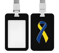 Downs Syndrome Ribbon Badge Holder Plastic Vertical Name Tag ID Card Holders with Detachable Neck Lanyard