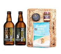 Downton Brewery Premium Wicker Tray Gift Set | New Forest Ale 3.8% ABV Bronze Best Bitter | Honey Blonde 4.3% ABV Golden Ale | Blanco Niño Tortilla Chips | Black Bomber Cheese | Stokes Beer Chutney