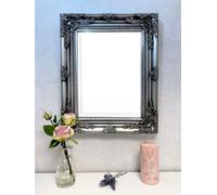 Downton Interiors Antique Silver Wood Frame Wall Mirror with Bevelled Glass 53cm x 43cm | Size: Small Downton Interiors Silver Small