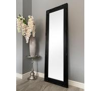 DOWNTON INTERIORS Black Antique Style Tall Ornate Wooden Dressing Wall Mirror with Bevelled Glass - Overall Size: 142cm x 47cm