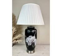 Downton Interiors Black Crane Ceramic Table Lamp with Pleated Shade (G2121 Pleated) | Size: Large Downton Interiors Black Large
