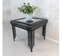 Downton Interiors Black Embossed Metal Mirrored Glass Side Table