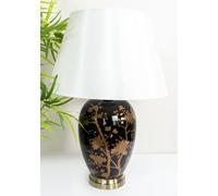 Downton Interiors Black Gold Ceramic Table Lamp With Plain Shade