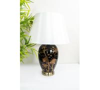 Downton Interiors Black Gold Ceramic Table Lamp with Plain Shade (G2105 Plain) | Size: Large Downton Interiors Black Large