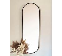 Downton Interiors Black Modern Tall Metal Frame Oval Wall Mirror - 120Cm - Part Of The Soho Range