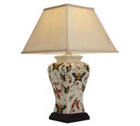 Downton Interiors Cream Yellow Butterfly Oriental Chinese Ceramic Porcelain Table Lamp