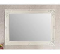 DOWNTON INTERIORS Large Antique Style Ornate Wood Frame Wall Mirror - Gold Silver White - Overall Size: 26 inches x 36 inches (65cm x 90cm) (White)