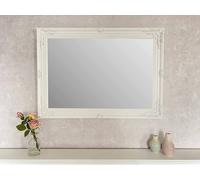 Downton Interiors Large Antique Style White Wood Frame Wall Mirror 90cm x 65cm Downton Interiors White L