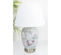 DOWNTON INTERIORS Large Grey Green Pink Koi Fish Chinese Oriental Ceramic Porcelain Table Lamp Overall Height 56cm (G2102) (White Plain Shade)
