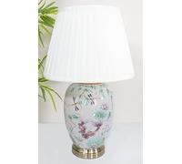 DOWNTON INTERIORS Large Grey Green Pink Koi Fish Chinese Oriental Ceramic Porcelain Table Lamp Overall Height 56cm (G2102) (White Pleated Shade)